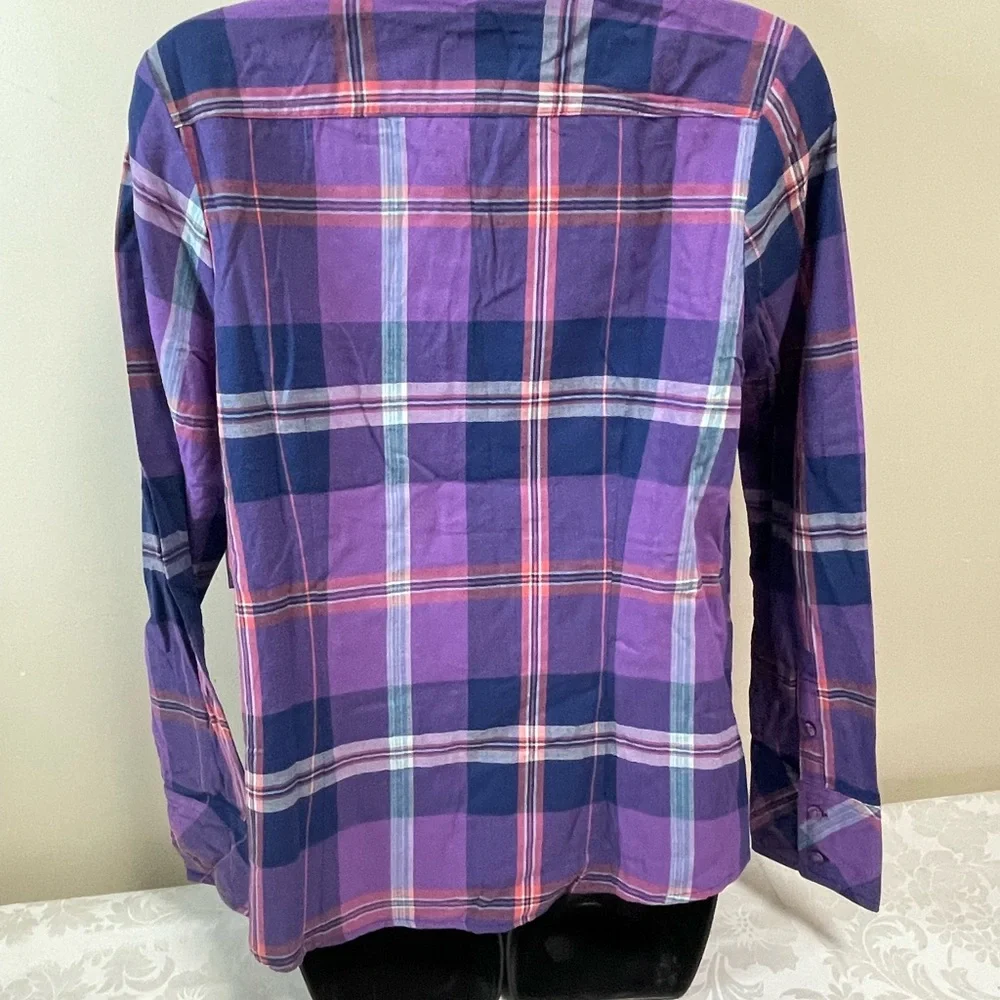 St. John's Bay Purple Plaid Button Down Shirt - Picture 5 of 7